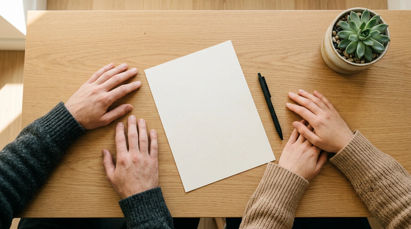 Due mani su un tavolo con un documento